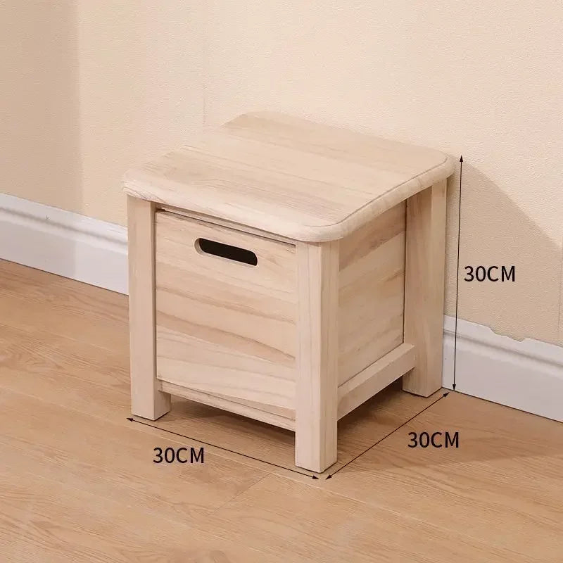 Solid Wood Storage Stool with Drawer – Hallway Bench & Ottoman, S, M or L