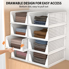 4-Pack Stackable Wardrobe Storage Organisers with Slide Pull – PP Plastic Closet Drawers