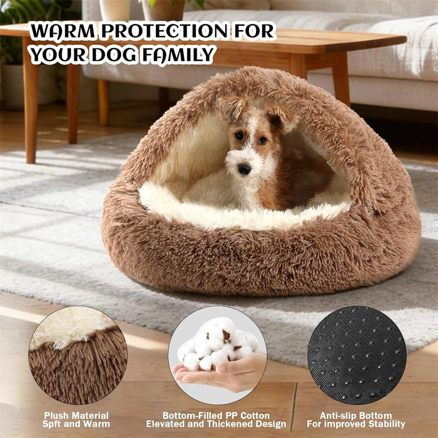 Shell-Shaped 2-in-1 Pet Bed | Semi-Enclosed Cat Nest | Plush | 3 Sizes