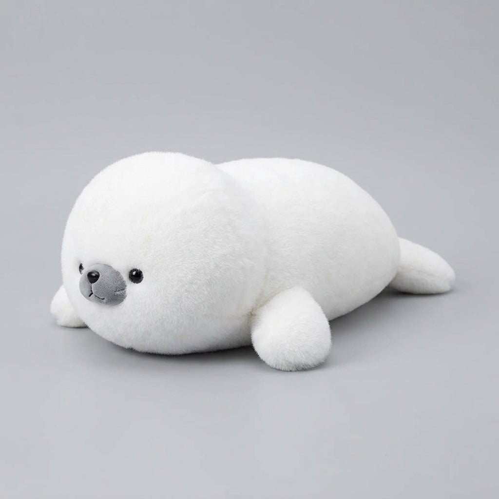 White Seal Plush Pillow – Long, Fluffy Animal Cushion