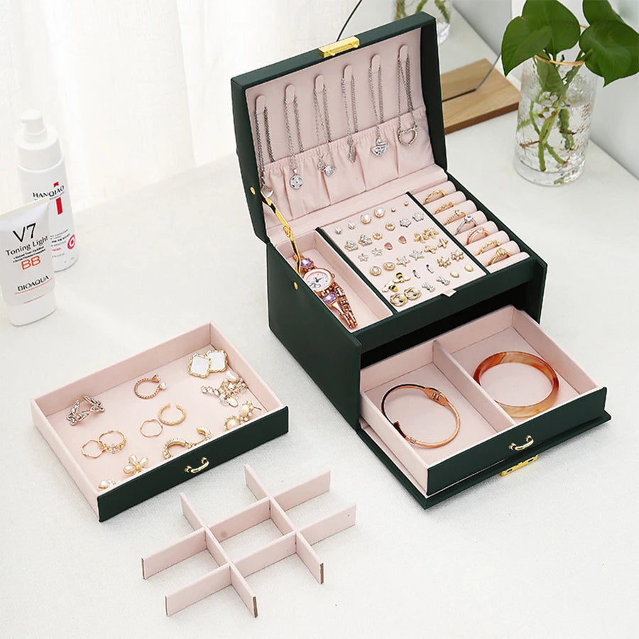 Three-Layer Locking Jewellery Box with Arch Lid – Faux Leather, Velvet Interior, 4 Colours