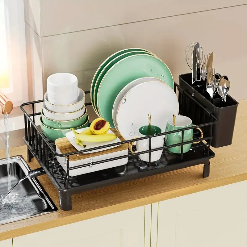 Rustproof Dish Drying Rack with Drain Board – Iron Countertop Dish Drainer