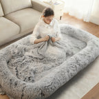 Oversized Human Dog Bed | Faux Fur | Waterproof Liner | Non-Slip | Side Pocket | Removable Cover