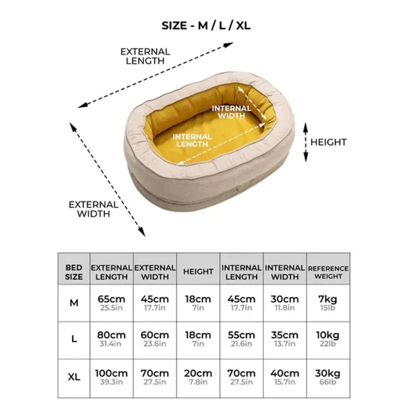 Corduroy Bolster Pet Sofa Bed | Waterproof Inner Cover | Detachable & Washable | 2 Sizes