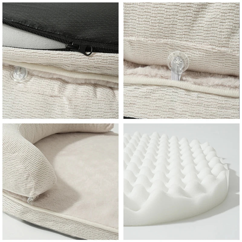 Sofa-Style Bolster Dog Bed with Pillow | Fiber Fill | Machine Washable | Non-Slip | S & M
