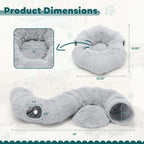 Doughnut Cat Tunnel Bed | 3-in-1 Tunnel, Nest & Platform | Short Plush | Washable | Gray