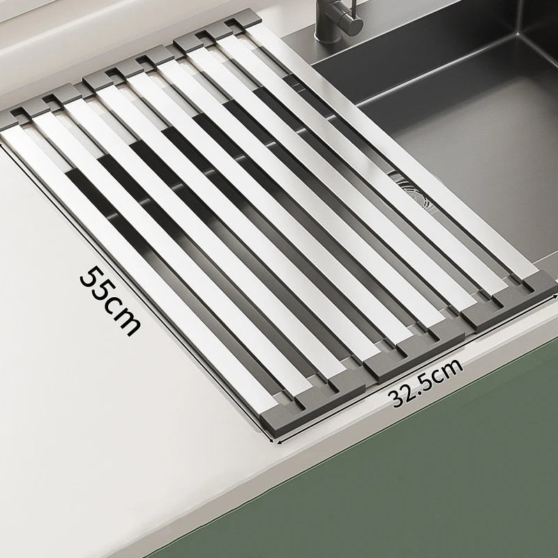 304 Stainless Steel Foldable Dish Drainer Rack – 3 Sizes for Kitchen Sink