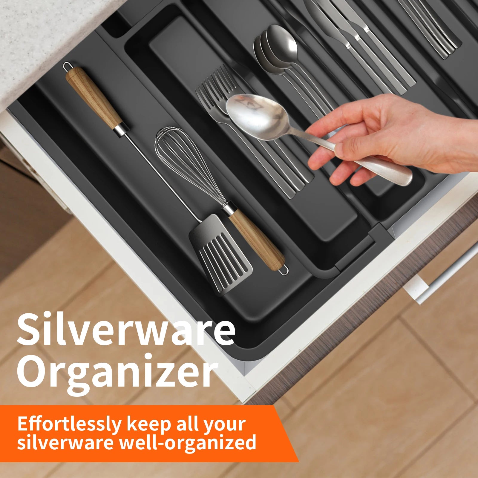 Expandable Cutlery Drawer Organizer with 8 Compartments – Adjustable 13–22 in