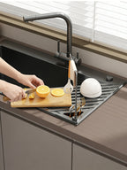Foldable Over-Sink Drain Rack with Towel Bar – Adjustable Aluminium Drainer