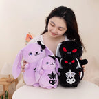 Skeleton Bunny Plush | Spooky Kawaii Lop Rabbit | Embroidered Ribcage & Pelvis | Black (Red Eyes) & Purple (Blue Eyes + Skull Bow) | 22cm & 30cm