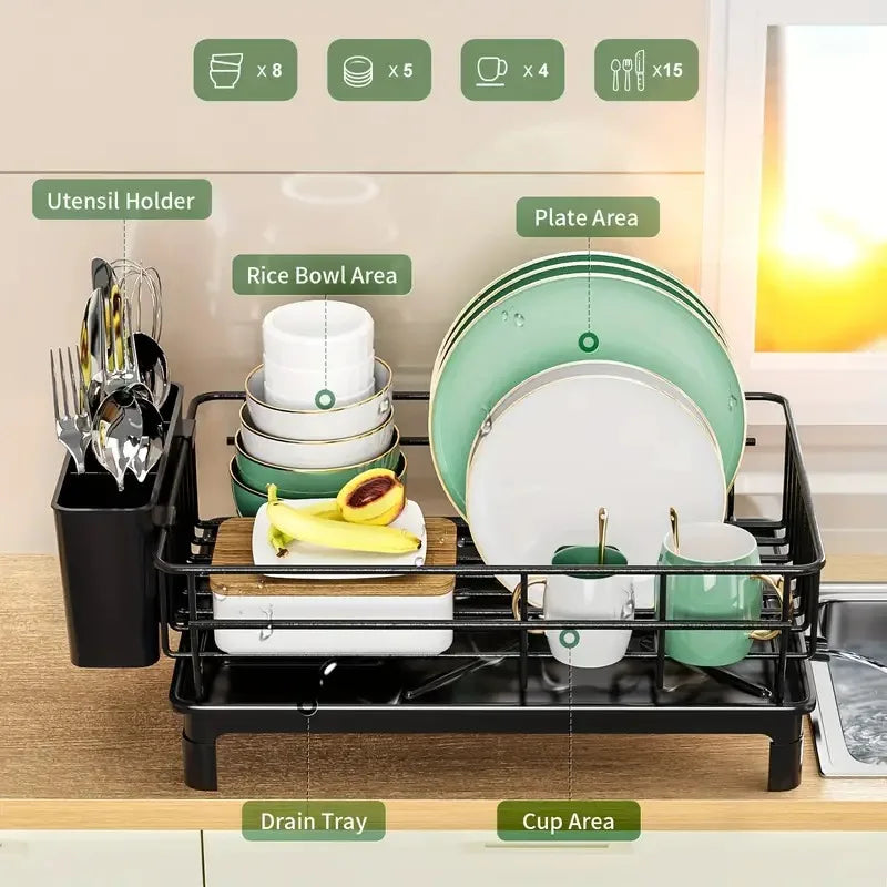 Rustproof Dish Drying Rack with Drain Board – Iron Countertop Dish Drainer