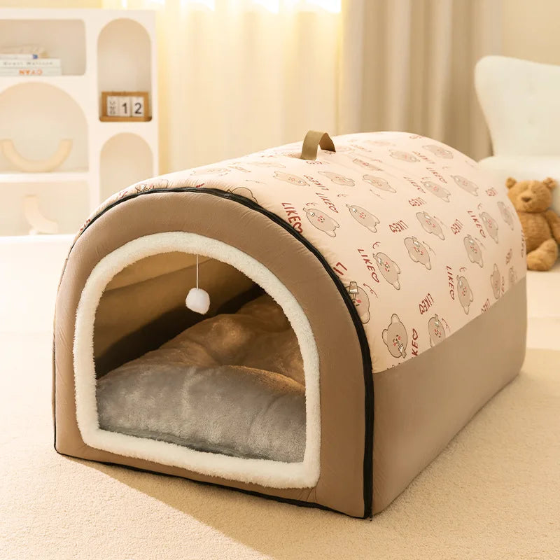 Warm Removable Washable Pet House Bed – Windproof Cave for Dogs & Cats, 5 Sizes