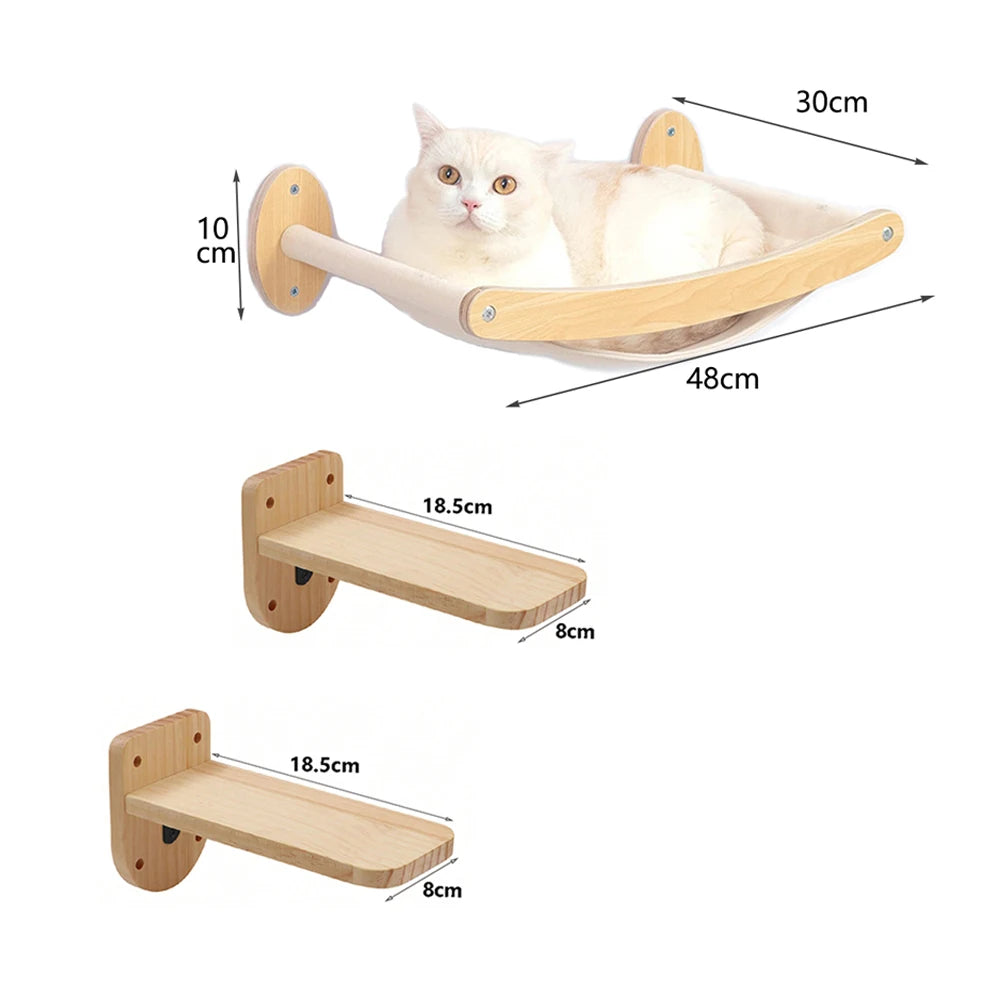 Wall-Mounted Cat Climbing Shelves – Modular Steps, Hammock, Scratching Posts & Shelves