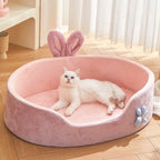 Rabbit Ear Bolster Pet Bed | Coral Fleece | 360° Guardrail | Washable | 4 Sizes