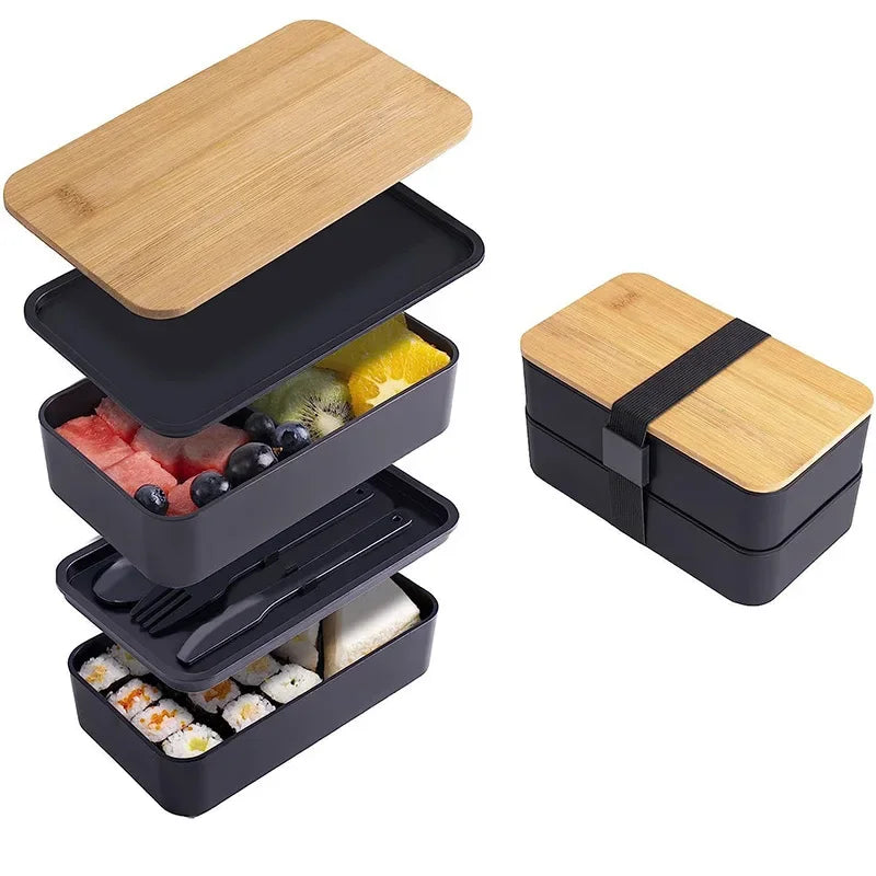 2-Tier Bento Lunch Box Set with Cutlery – Leakproof, Microwave & Dishwasher Safe, BPA-Free