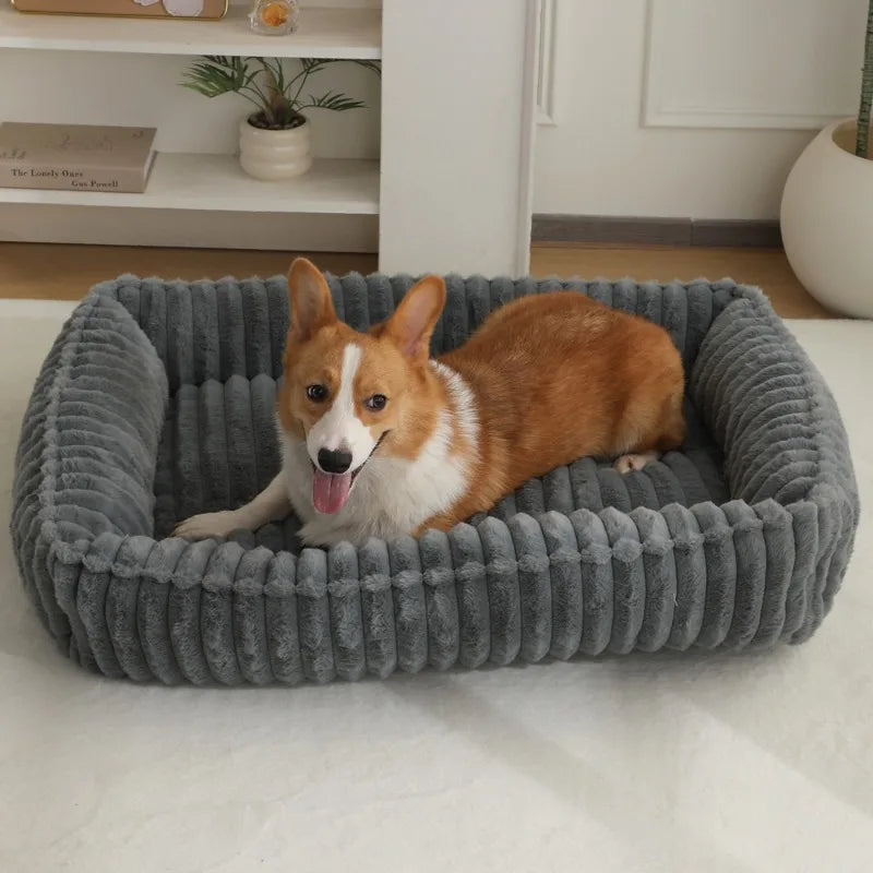 Rectangle Corduroy Pet Bed | Dogs & Cats | Washable Removable Cover | 6 Sizes