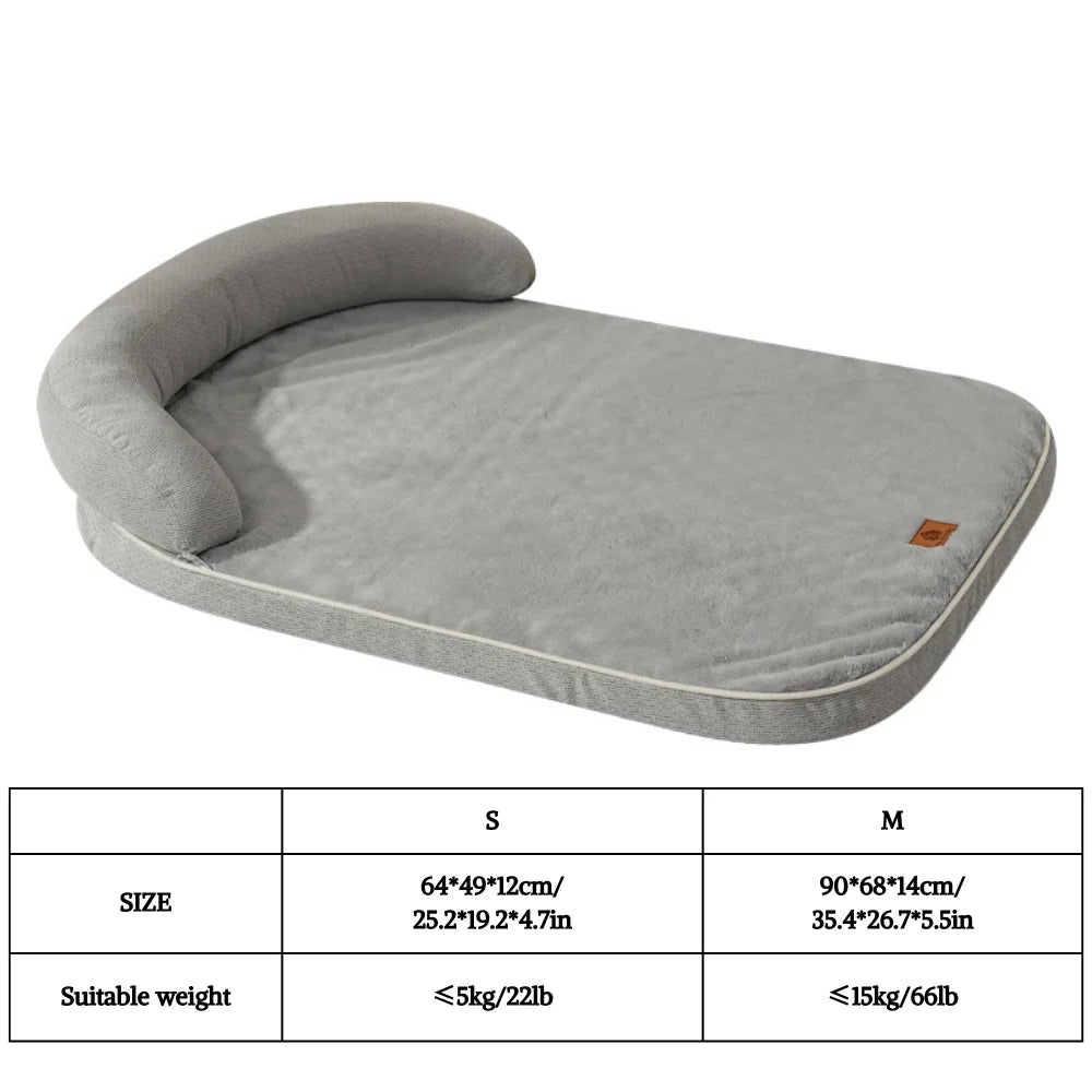Sofa-Style Bolster Dog Bed with Pillow | Fiber Fill | Machine Washable | Non-Slip | S & M