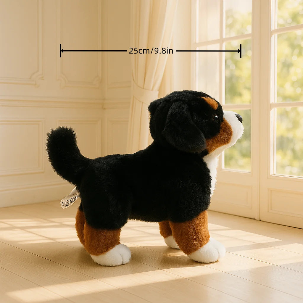 Lifelike Bernese Mountain Dog Plush Stuffed Toy | Breed-Accurate Tricolour | Long Fluffy Coat | Standing Pose | 25cm