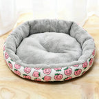 Round Corduroy Calming Cat Cushion Bed | Breathable | Warm | 3 Sizes | Pink Peach & Pink Stripe