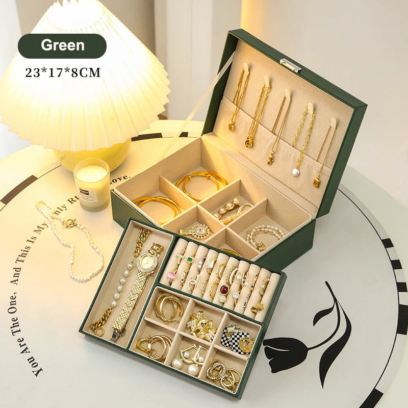 Multi-Layer Faux Leather Jewellery Box with Mirror – 2, 3 or 6 Layers, 4 Colours