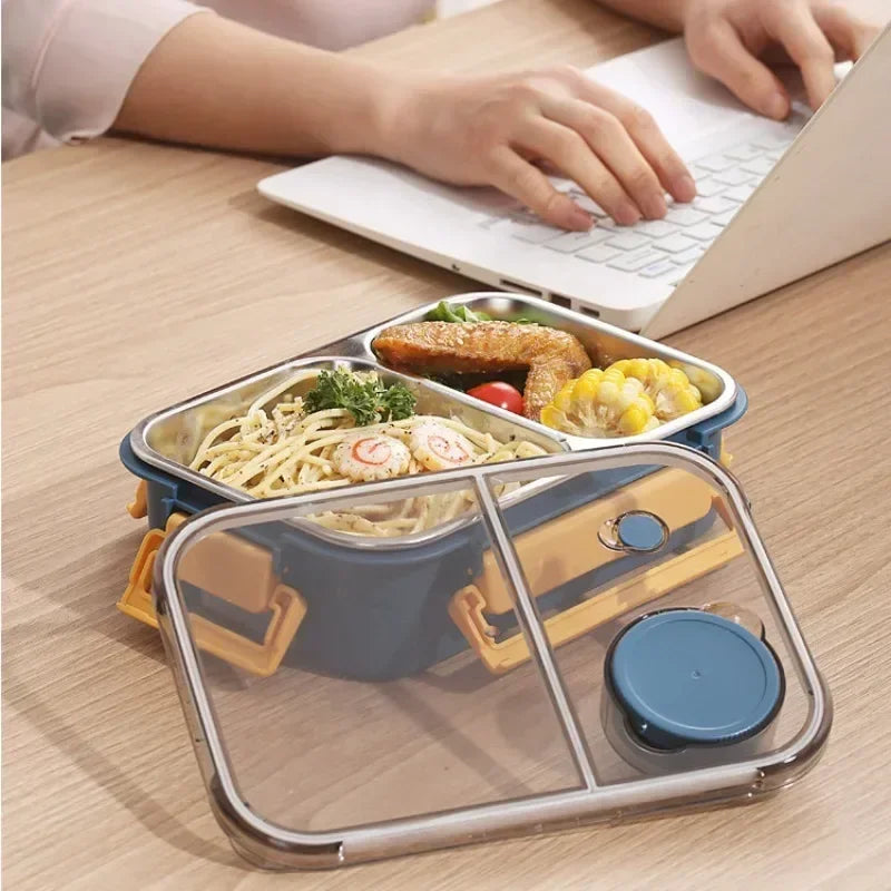 850ml Insulated Stainless Steel Lunch Box – 2 or 3 Grid Bento Box for Kids & Adults, Red, Blue or Green