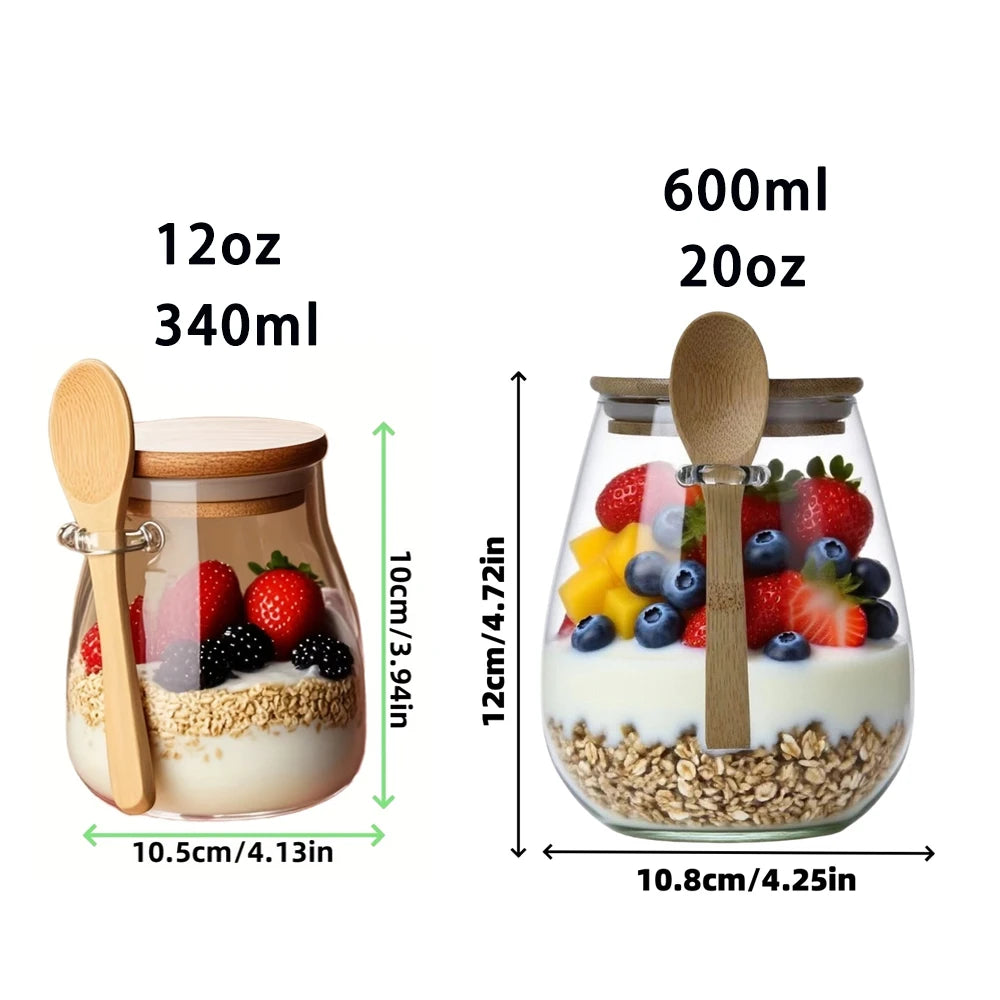 Round Glass Storage Jars with Bamboo Lids – 350ml & 600ml, Set of 1–4
