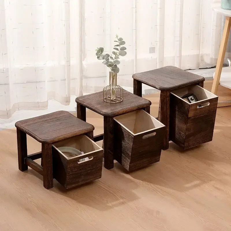 Solid Wood Storage Stool with Drawer – Hallway Bench & Ottoman, S, M or L