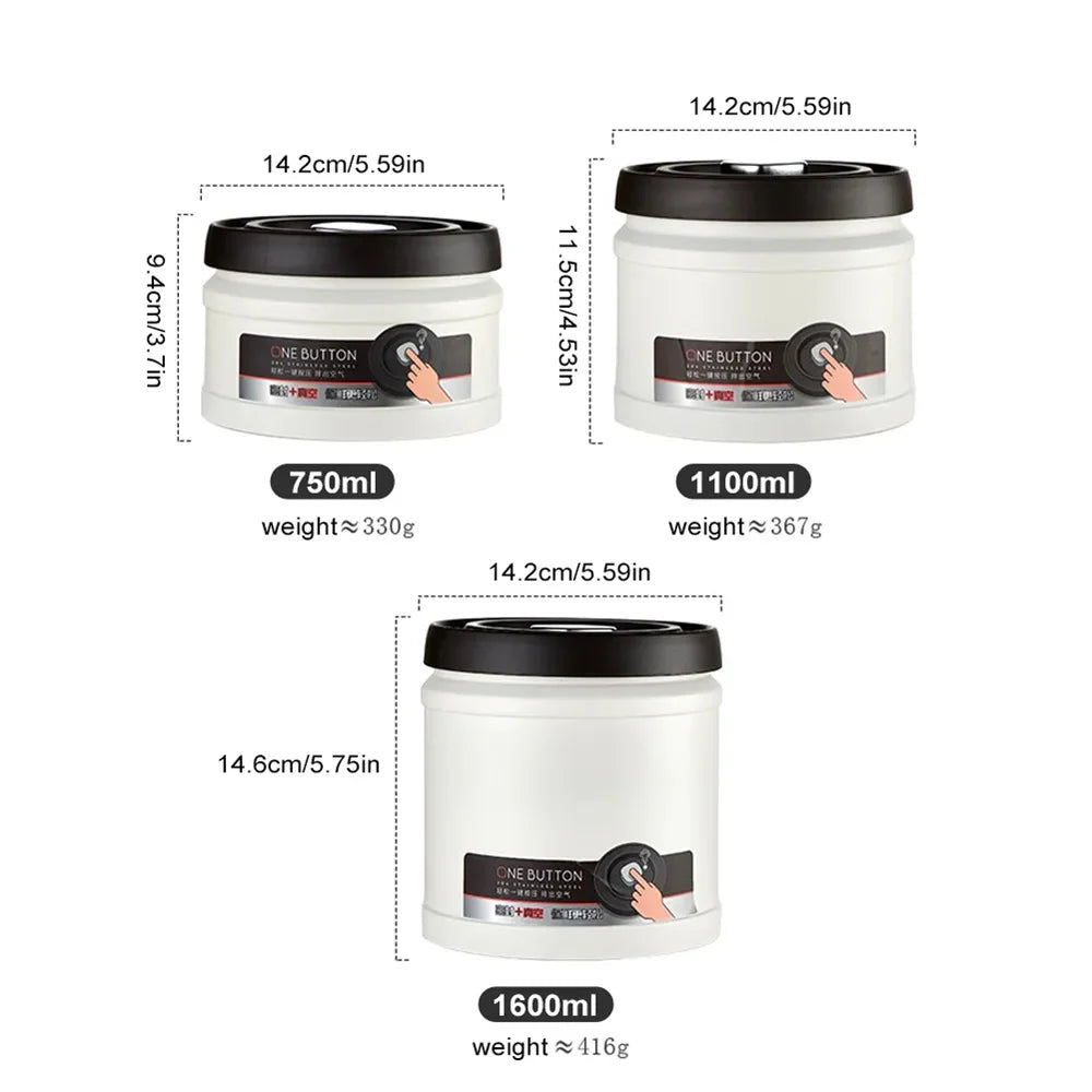 Stainless Steel Vacuum Airtight Coffee Canister – 750ml, 1100ml, 1600ml