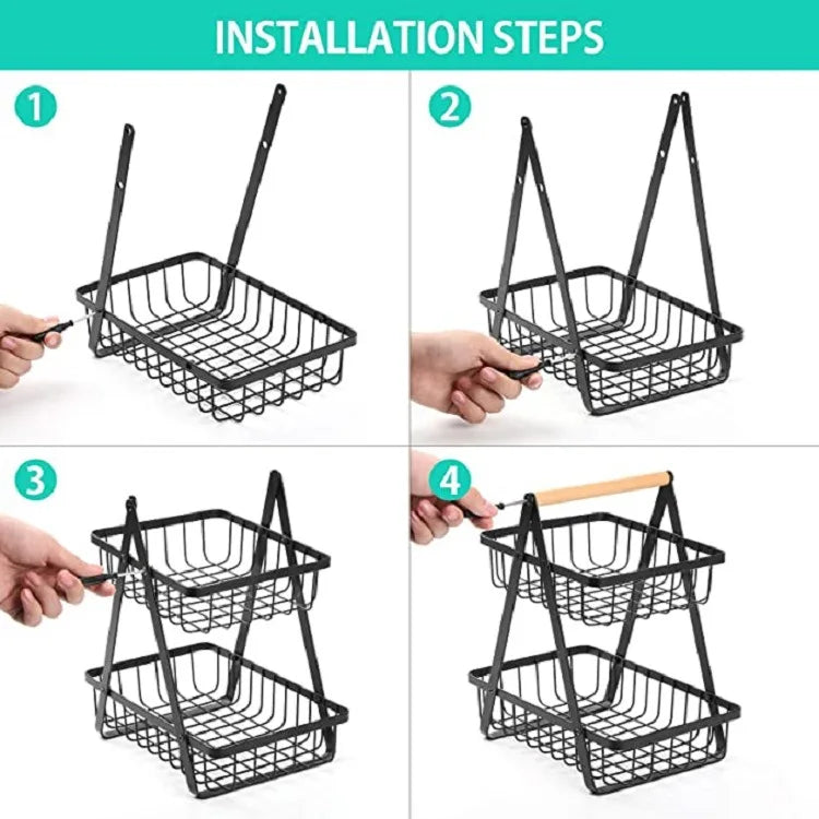 Detachable Stainless Steel Fruit Basket – Portable Bread & Fruit Bowl for Kitchen, Living Room & Desktop, Black or White