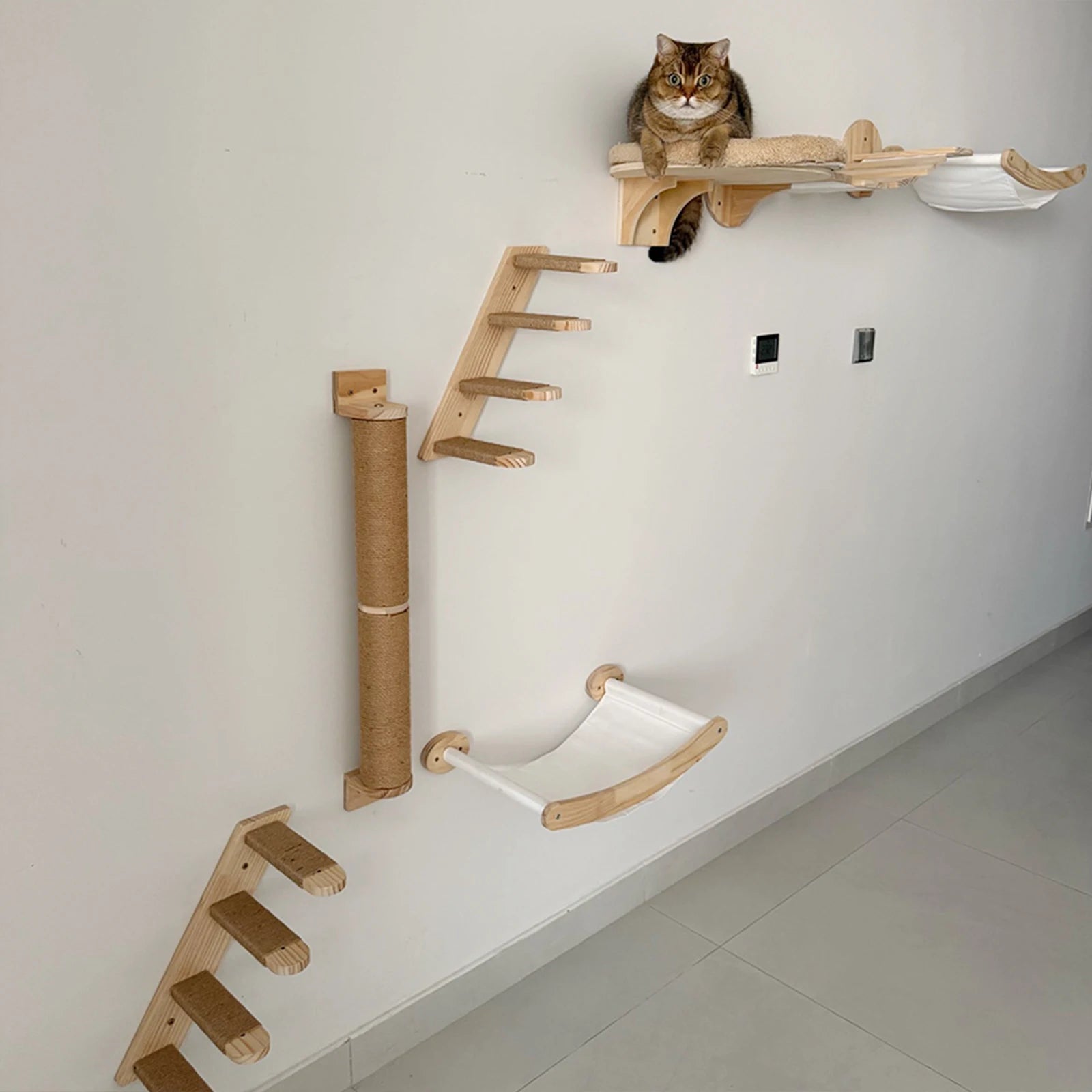 Wall-Mounted Cat Climbing Shelves – Modular Steps, Hammock, Scratching Posts & Shelves