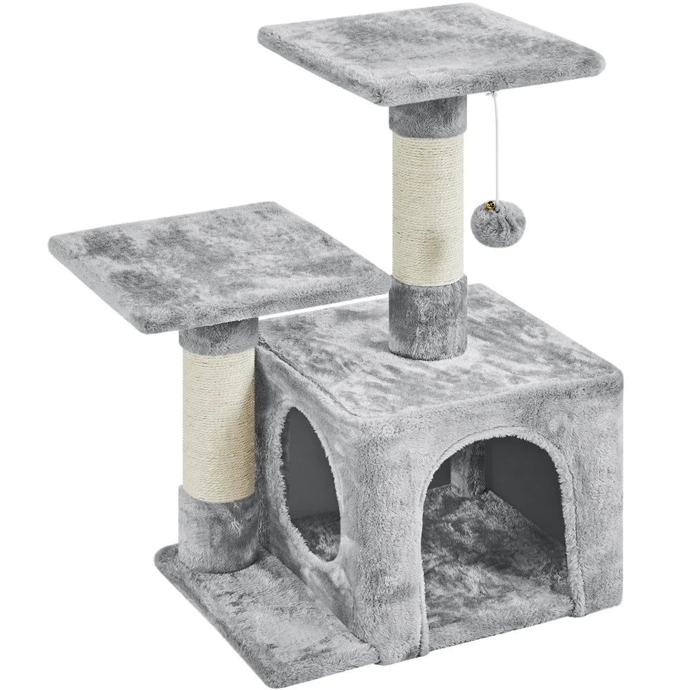 Cat Tree 69cm – 3-Tier with Condo, Platforms, Scratching Posts & Dangling Ball
