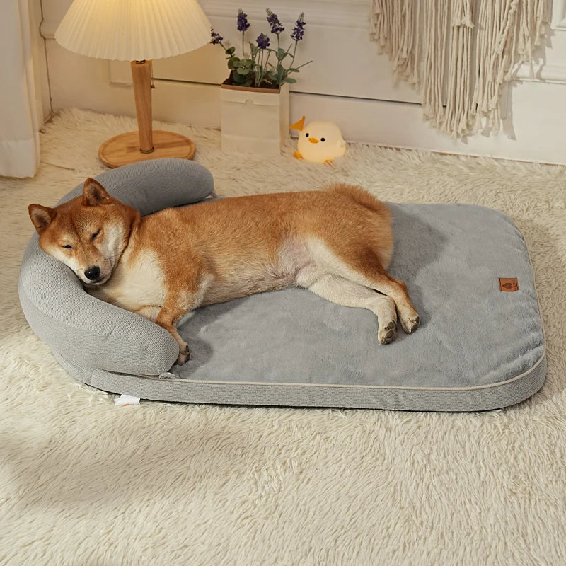 Sofa-Style Bolster Dog Bed with Pillow | Fiber Fill | Machine Washable | Non-Slip | S & M