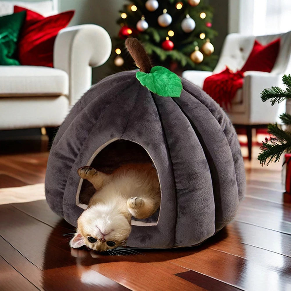 Pumpkin Cat House | Semi-Enclosed Pet Bed | Crystal Velvet | 3 Sizes | 3 Colours