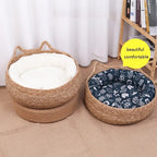 Handwoven Wicker Cat Basket with Cotton Cushion | All-Season | Washable | 3 Sizes