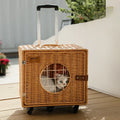 Handwoven Rattan Pet Trolley Carrier – Wheeled Tote Bag for Cats & Dogs, 2 Styles