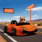 Supercar Cat Bed | Coral Fleece | PP Cotton Fill | Pillow Included | Orange