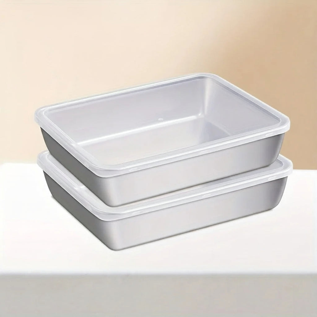Two white plastic containers stacked on a beige background with text indicating quantity.